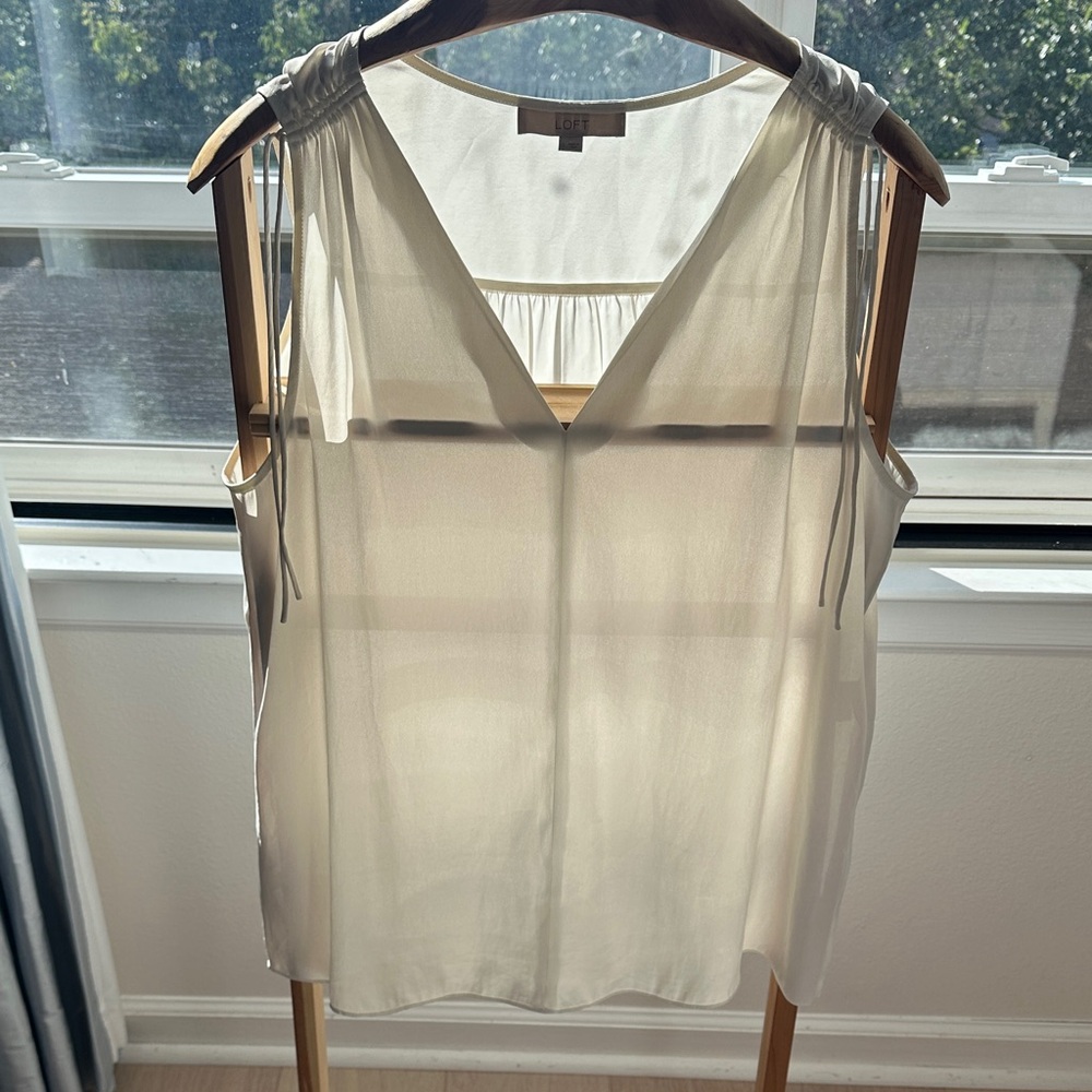 LOFT Ivory V-Neck Blouse
